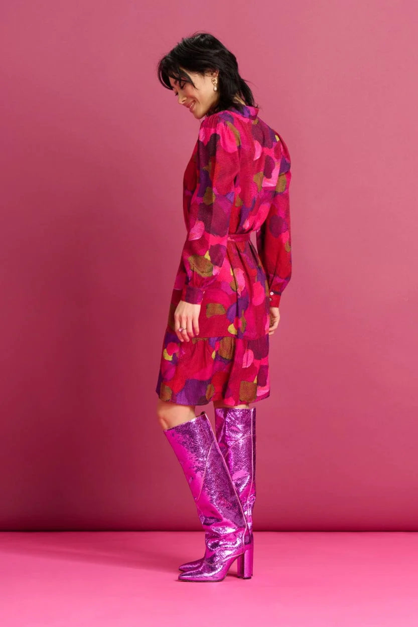 Pom Amsterdam CLEARANCE Brushwork Dress - Fiery Pink