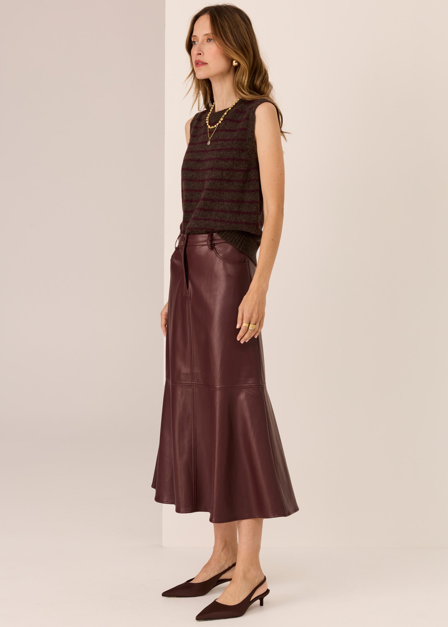 Carmel Striped Vest - Choc / Merlot