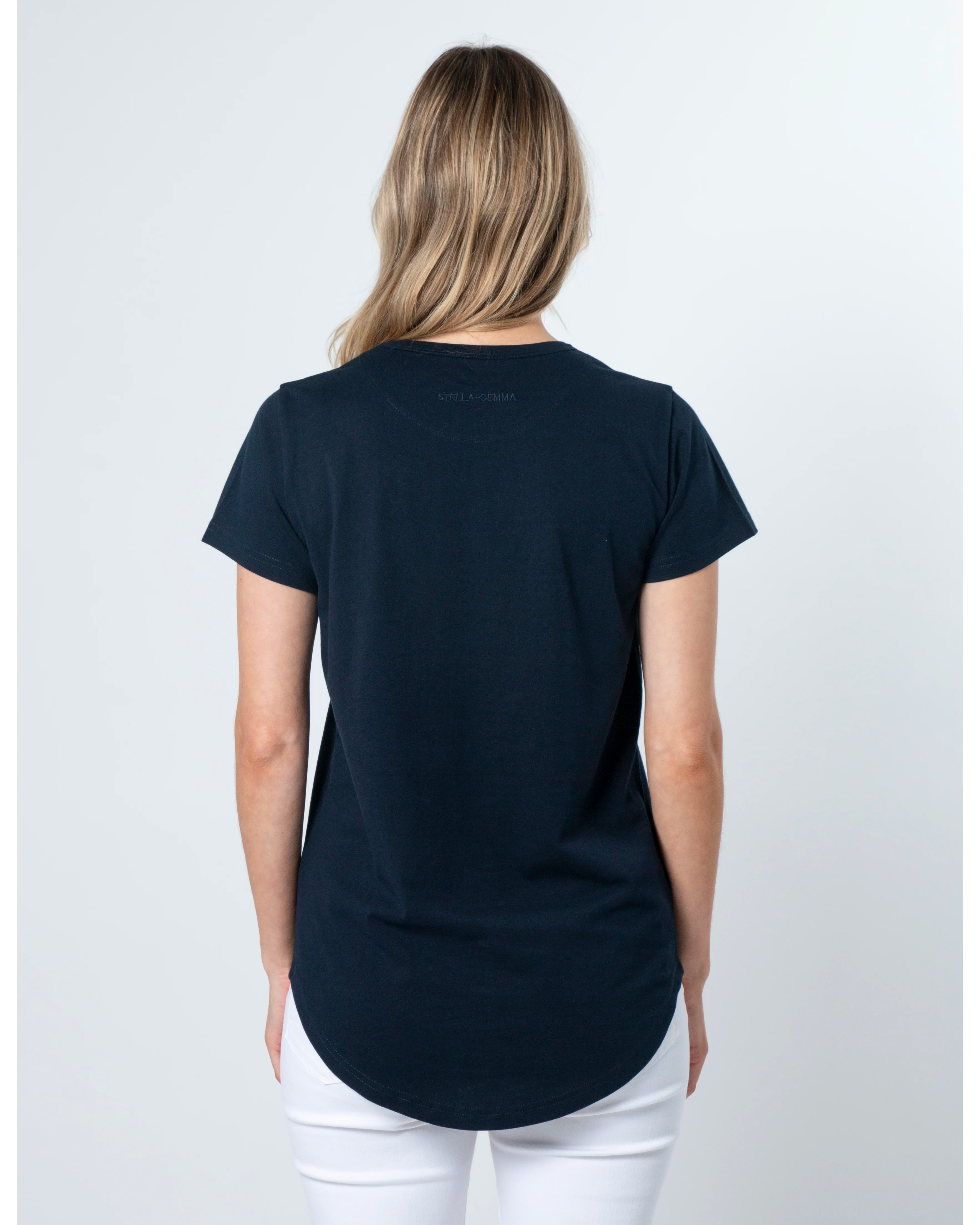 Crew Neck T Shirt - Navy Geo