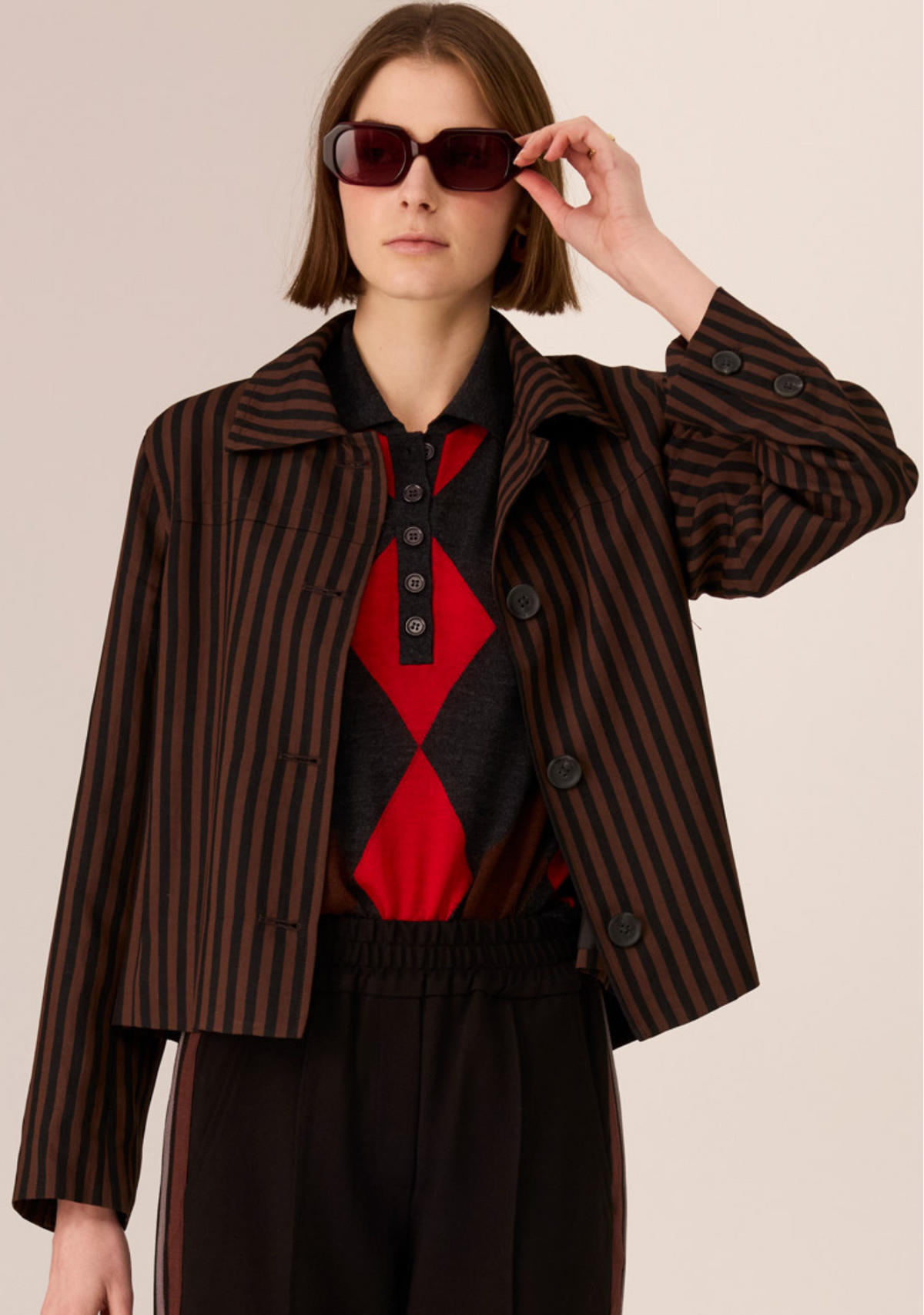 Pol Dara Cropped Jacket - Choc / Black