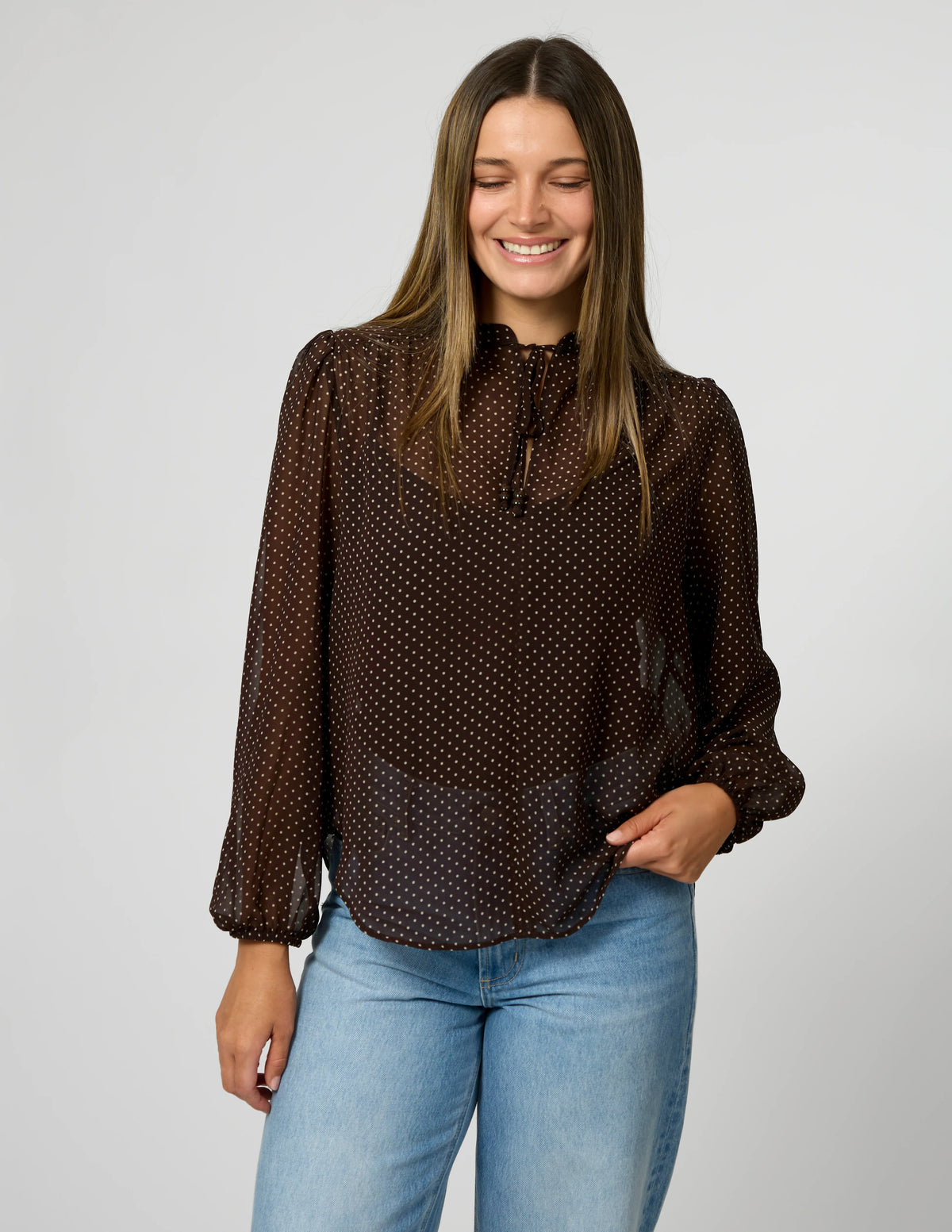 Esme Blouse - Chocolate Pin Dot COMING SOON