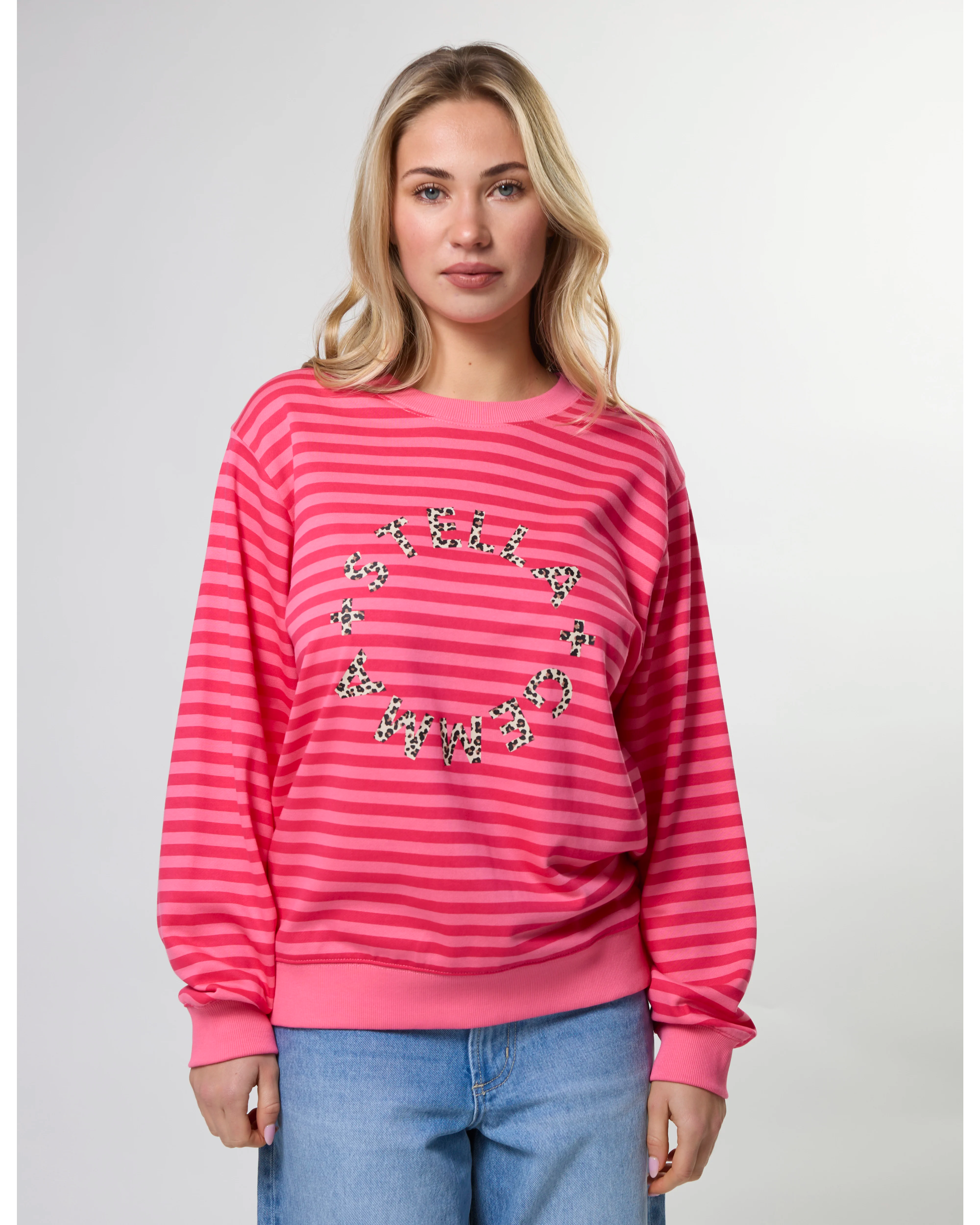 Essential Sweater - Raspberry Leopard Rotation Stripe