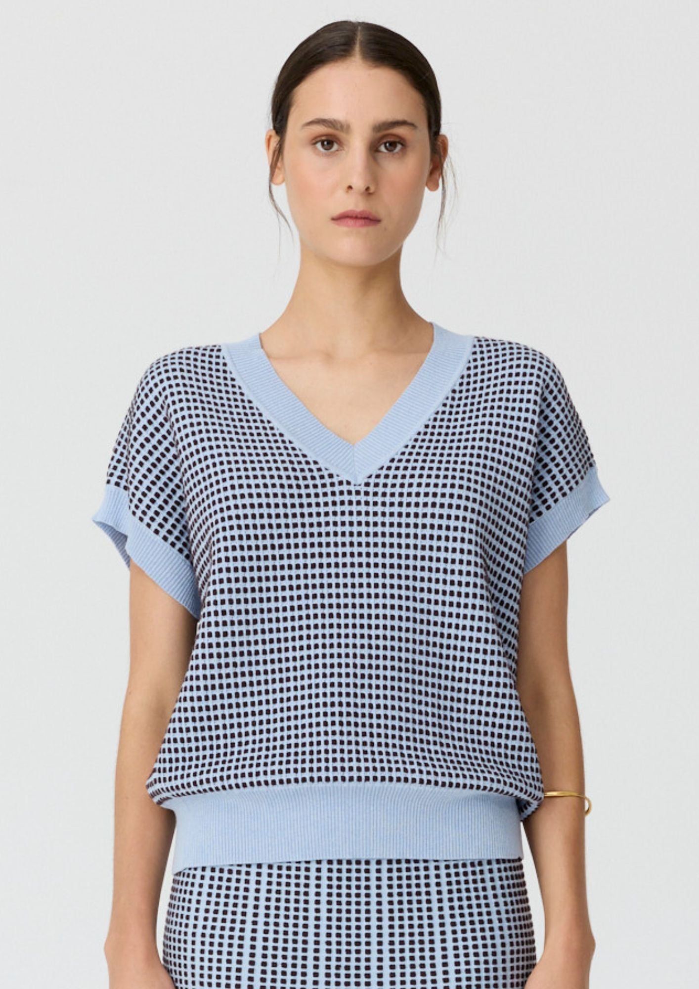 Evlyn Knit Top - Blue / Choc COMING SOON