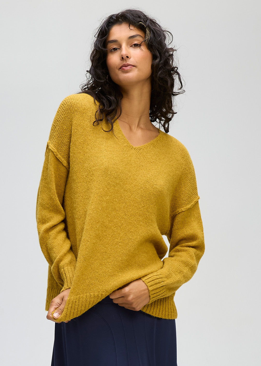 Fluffy V Jumper - Ochre
