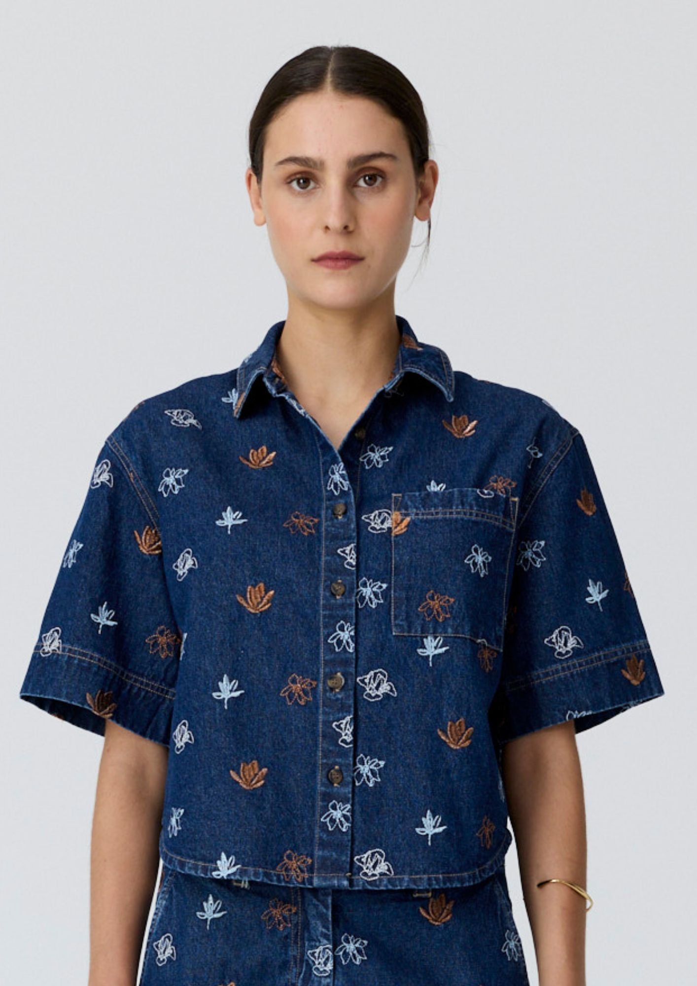 Gilt Embellished Shirt - Denim / Copper COMING SOON