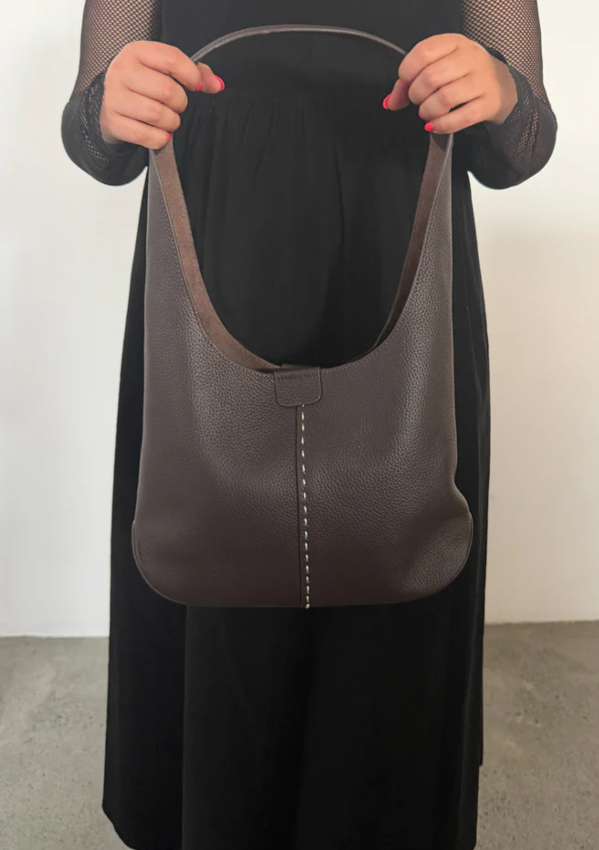 Minx Hip Stitch Shoulder Bag - Cafe Milled