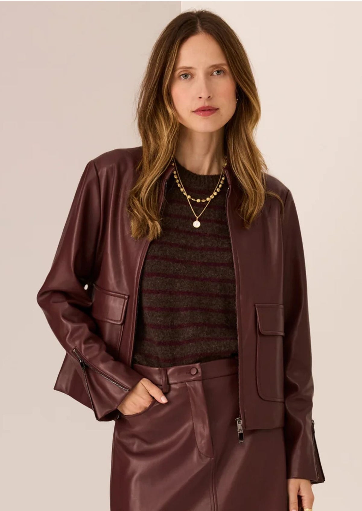 Pol Hugo Zip Crop Jacket - Merlot