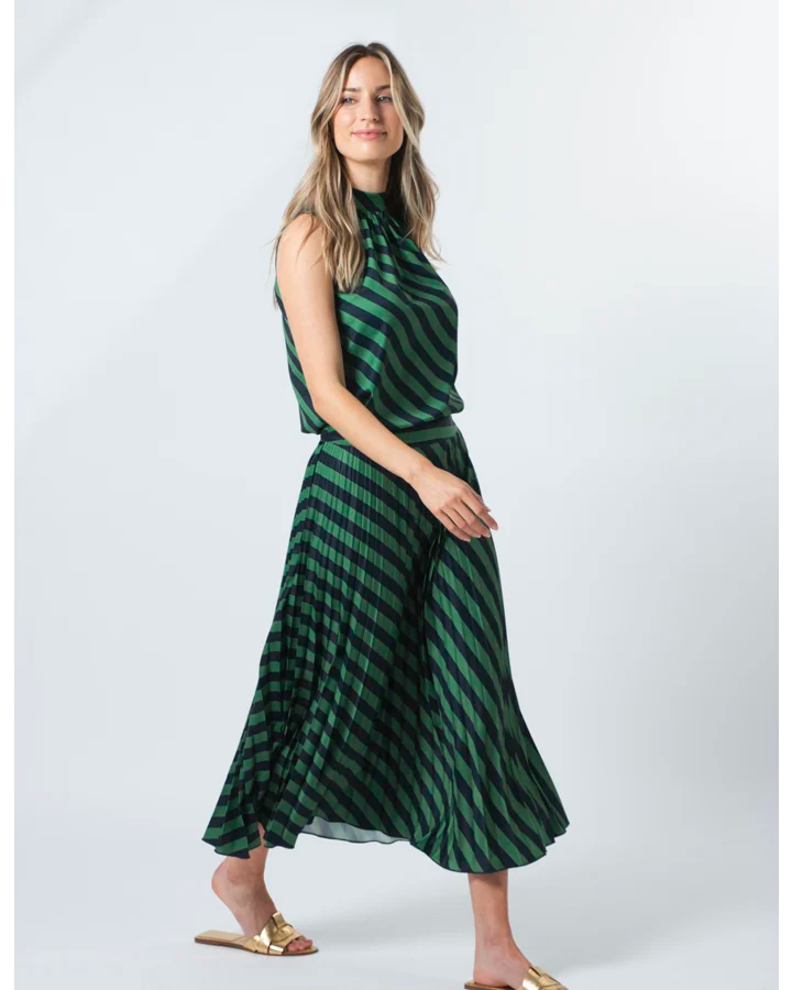 Brigette Skirt - Navy & Green Stripe