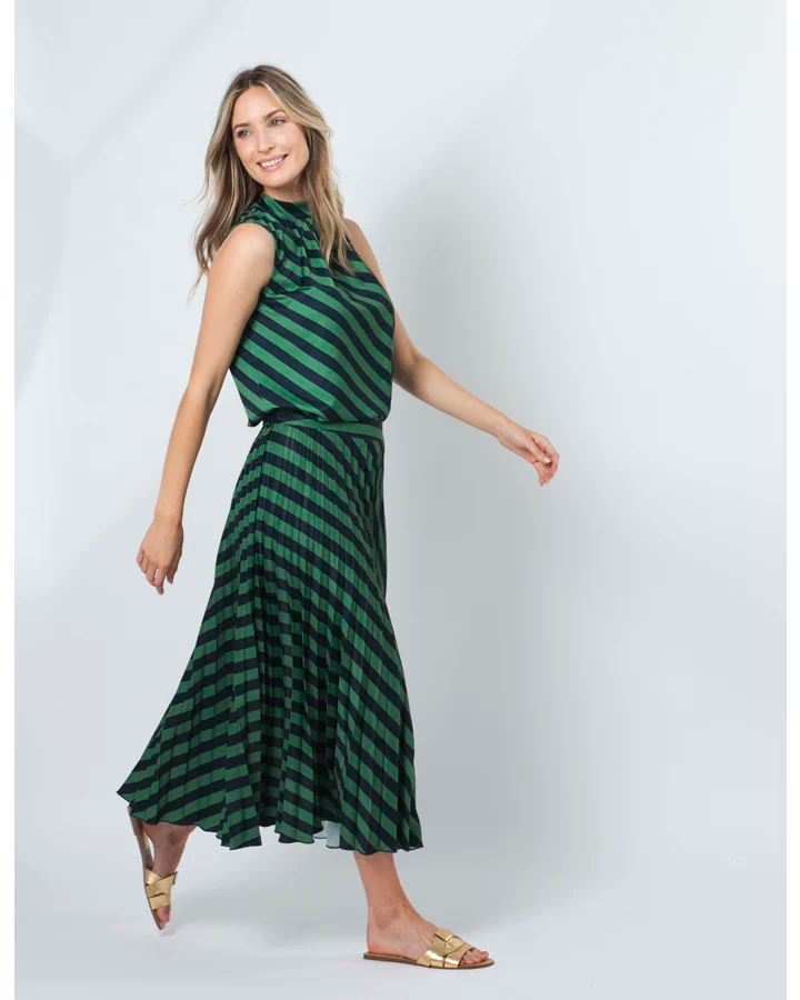 Brigette Skirt - Navy & Green Stripe