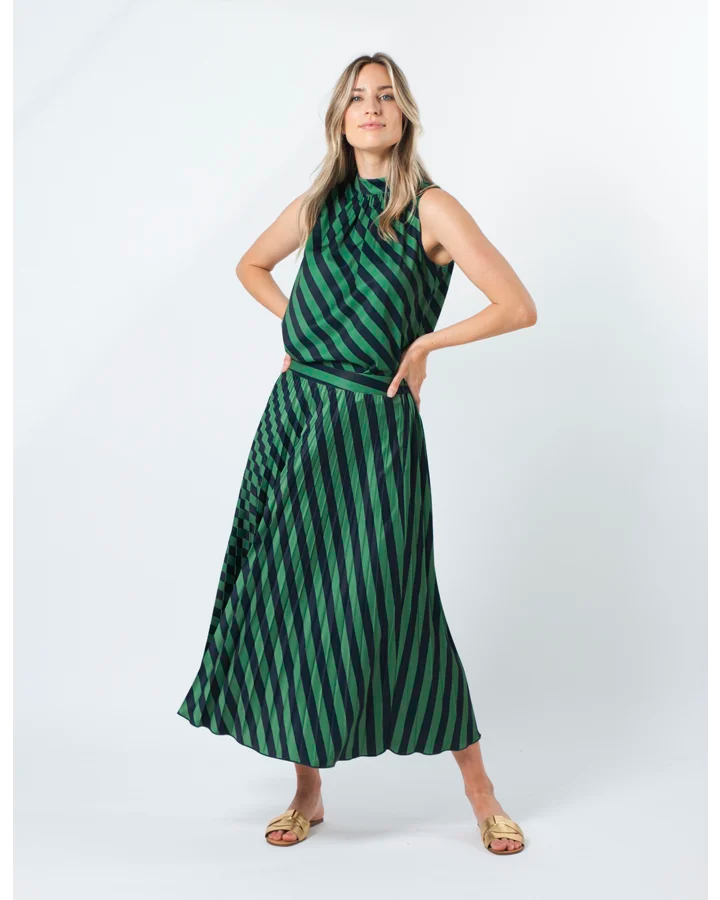 Brigette Skirt - Navy & Green Stripe