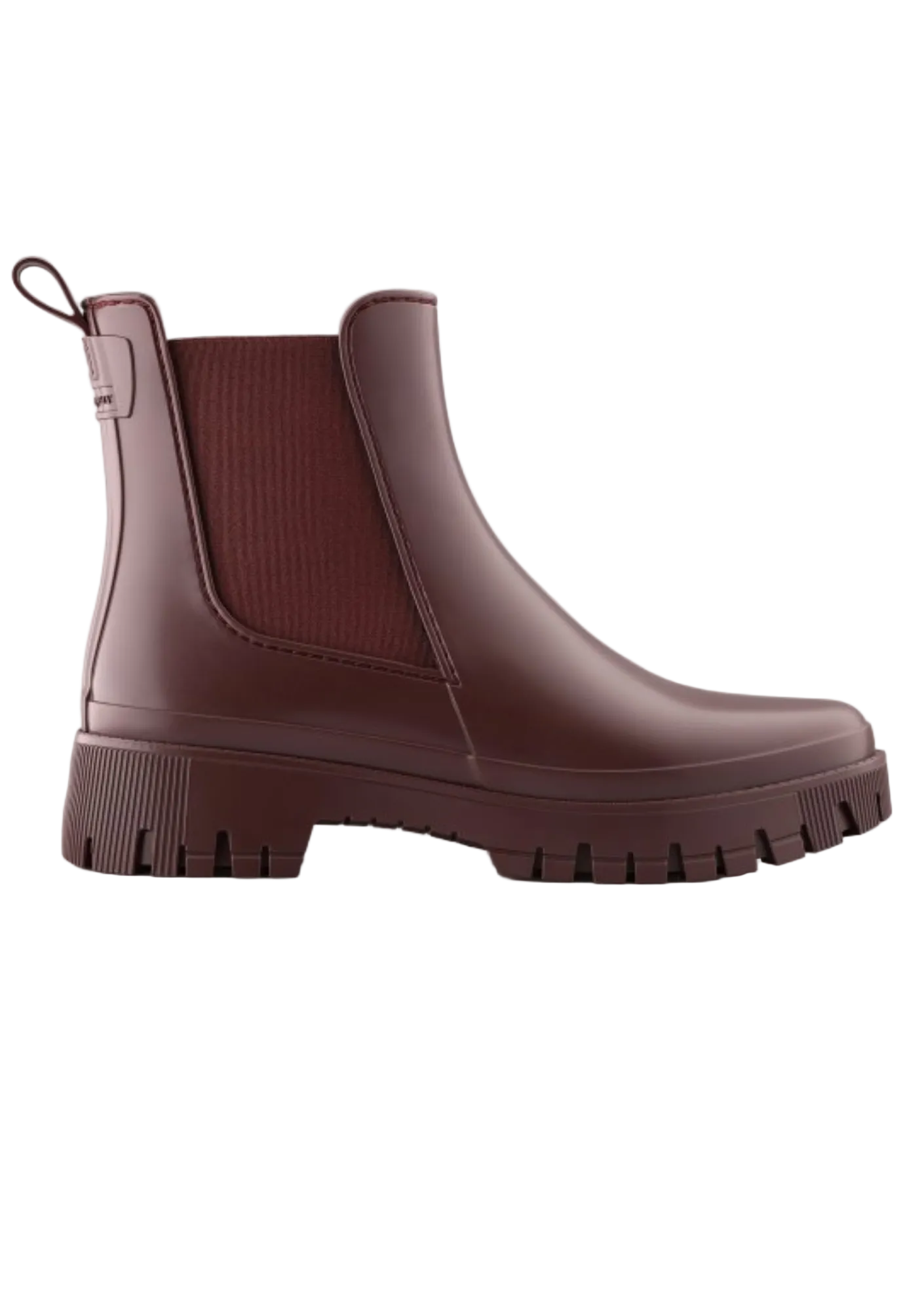 Maroon rain boot on a white background