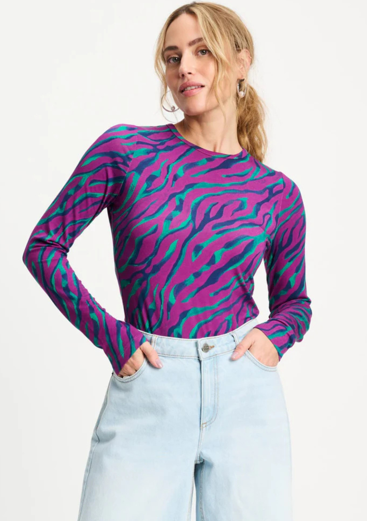 Pom Amsterdam Rib Long Sleeve Top - Animal Purple
