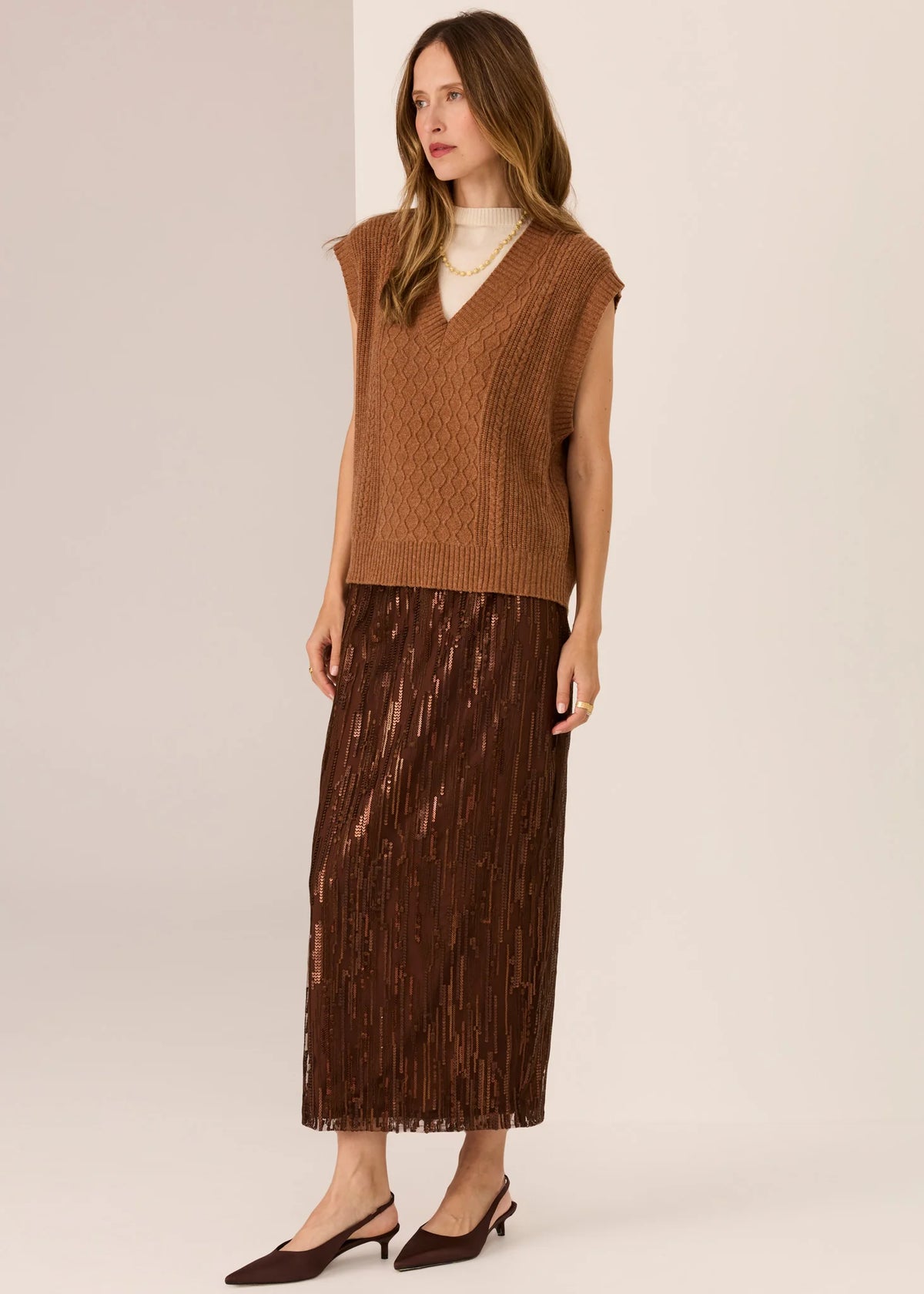 Pol Loren Cable Vest - Toffee