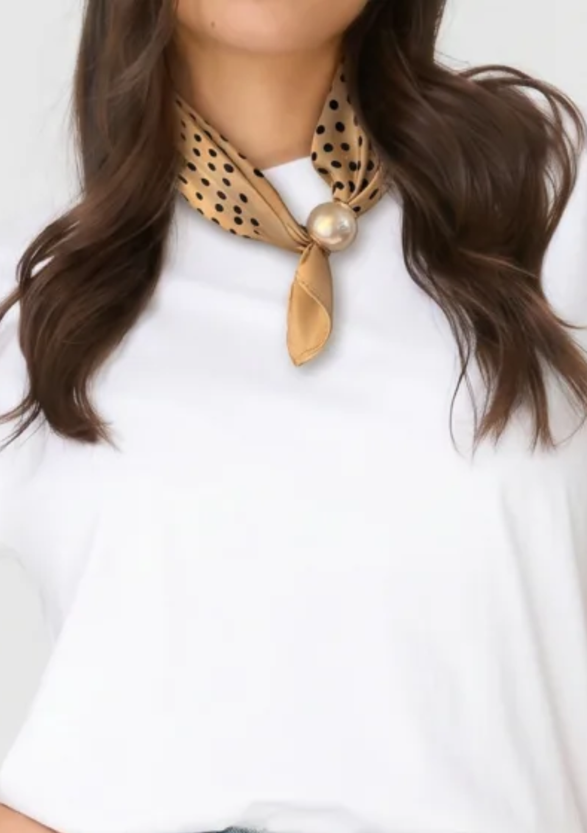 Stella + Gemma Scarf with Pearl - Tan & Black Dots