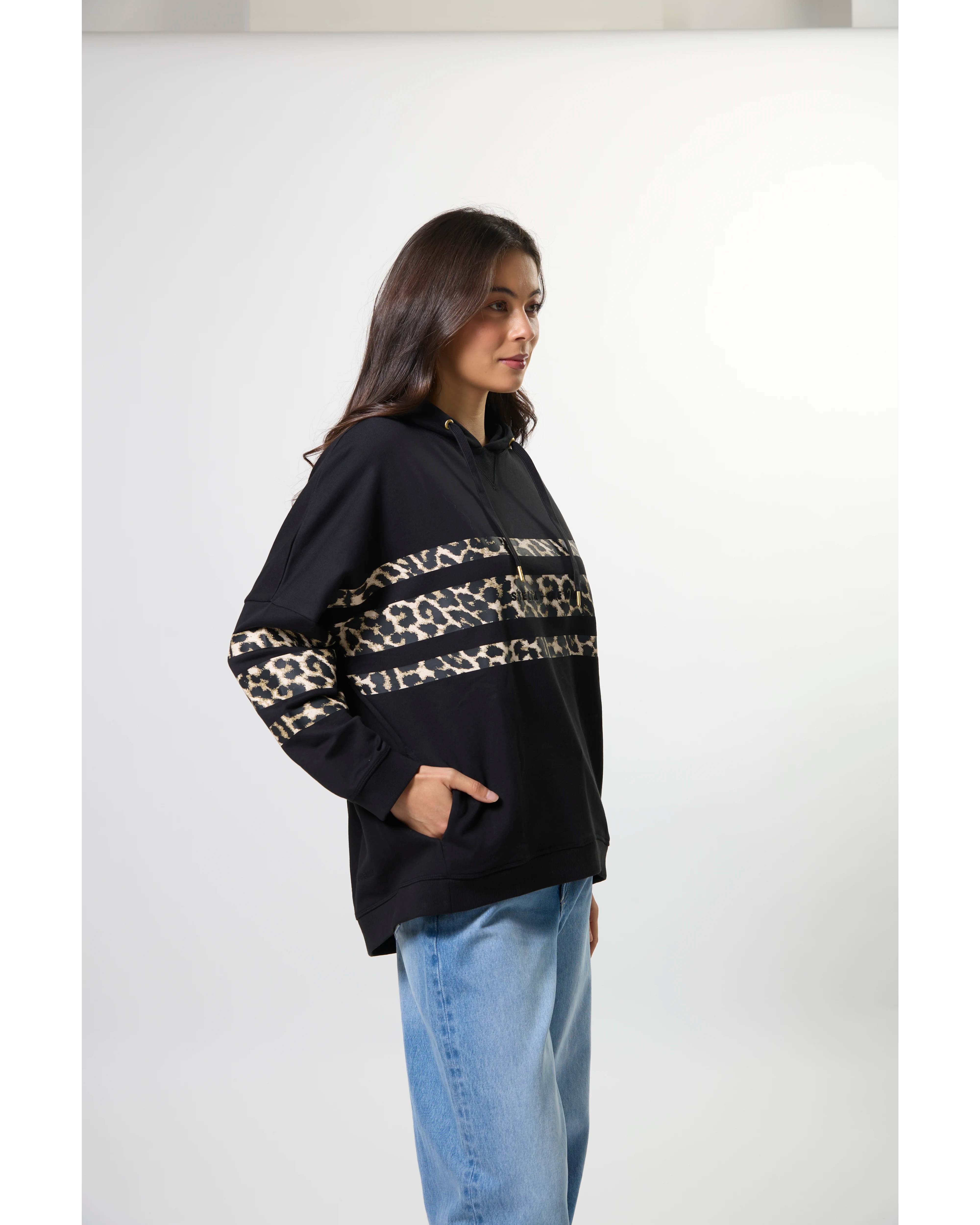 Newport Hoodie - Black Leopard Icon Stripe