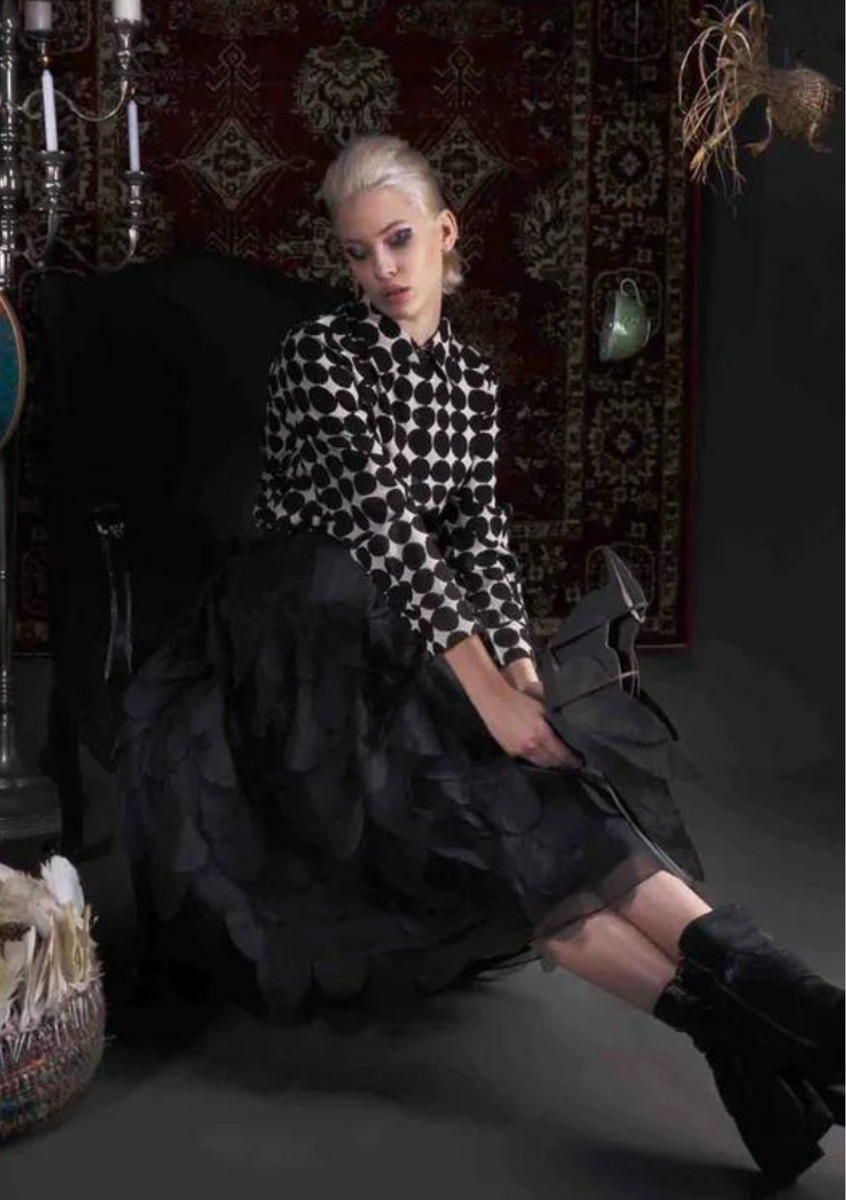 Megan Salmon CLEARANCE Organza Feathered Ellen Skirt - Black