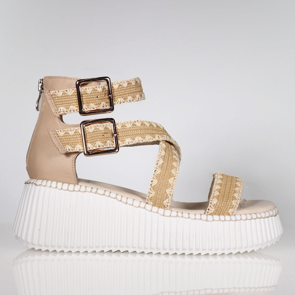 Minx Plaza Woven Sandal - Nude Raffia
