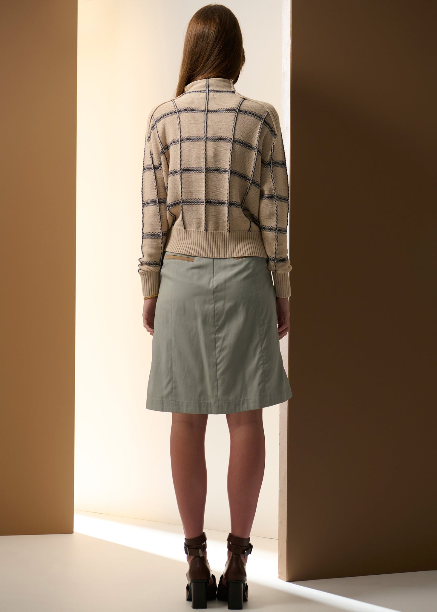 Sable Funnel Neck Knit - Pebble / Ink