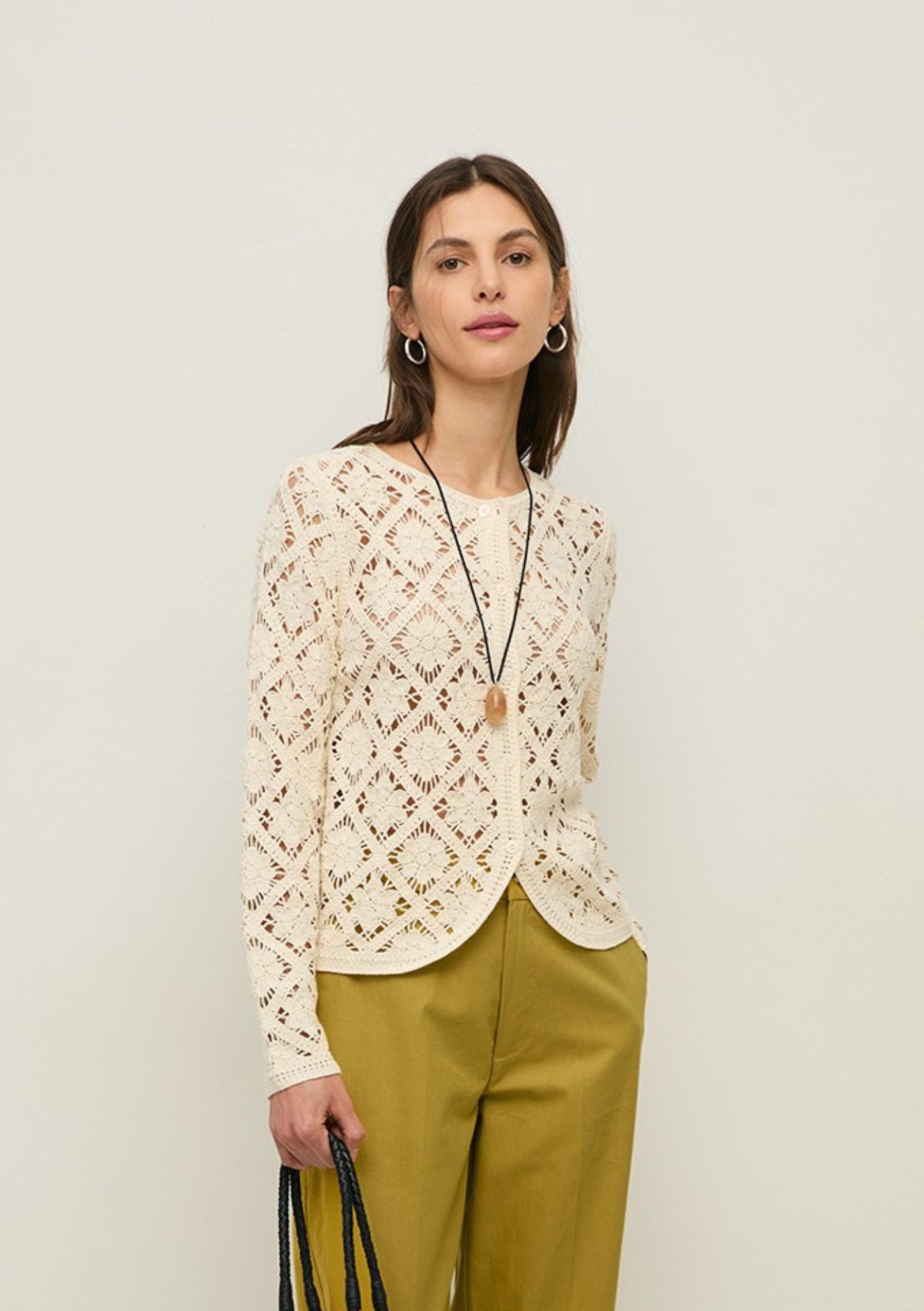 Yerse Sam Crochet Cardigan - Ecru