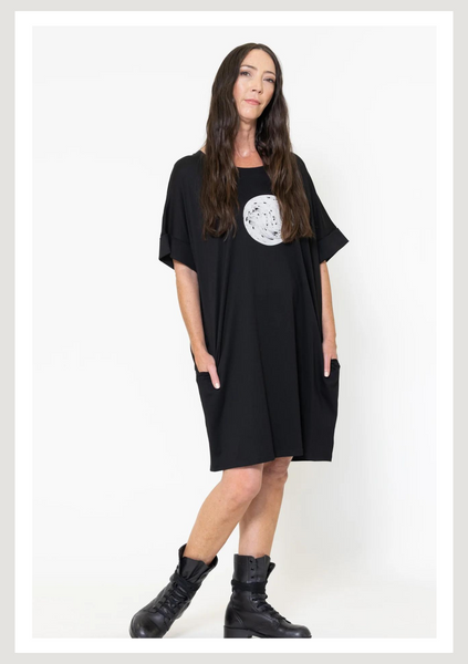 Soho Dress Black with Moon Print Mirror Mirror Boutique