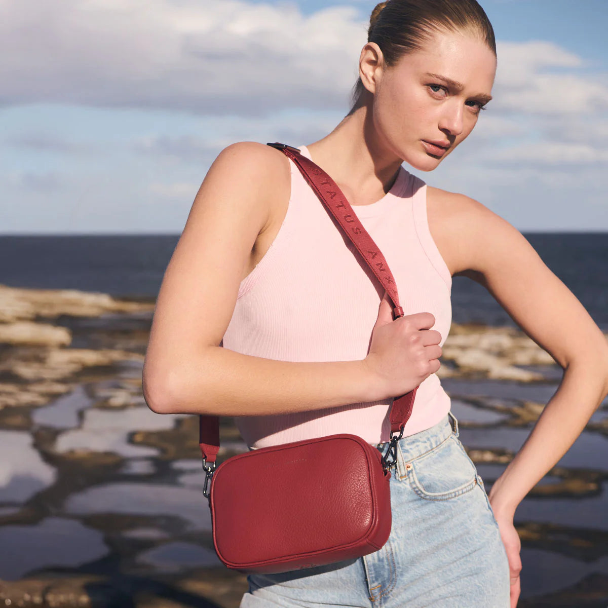 Status Anxiety Plunder Bag with Webbed Strap - Rouge