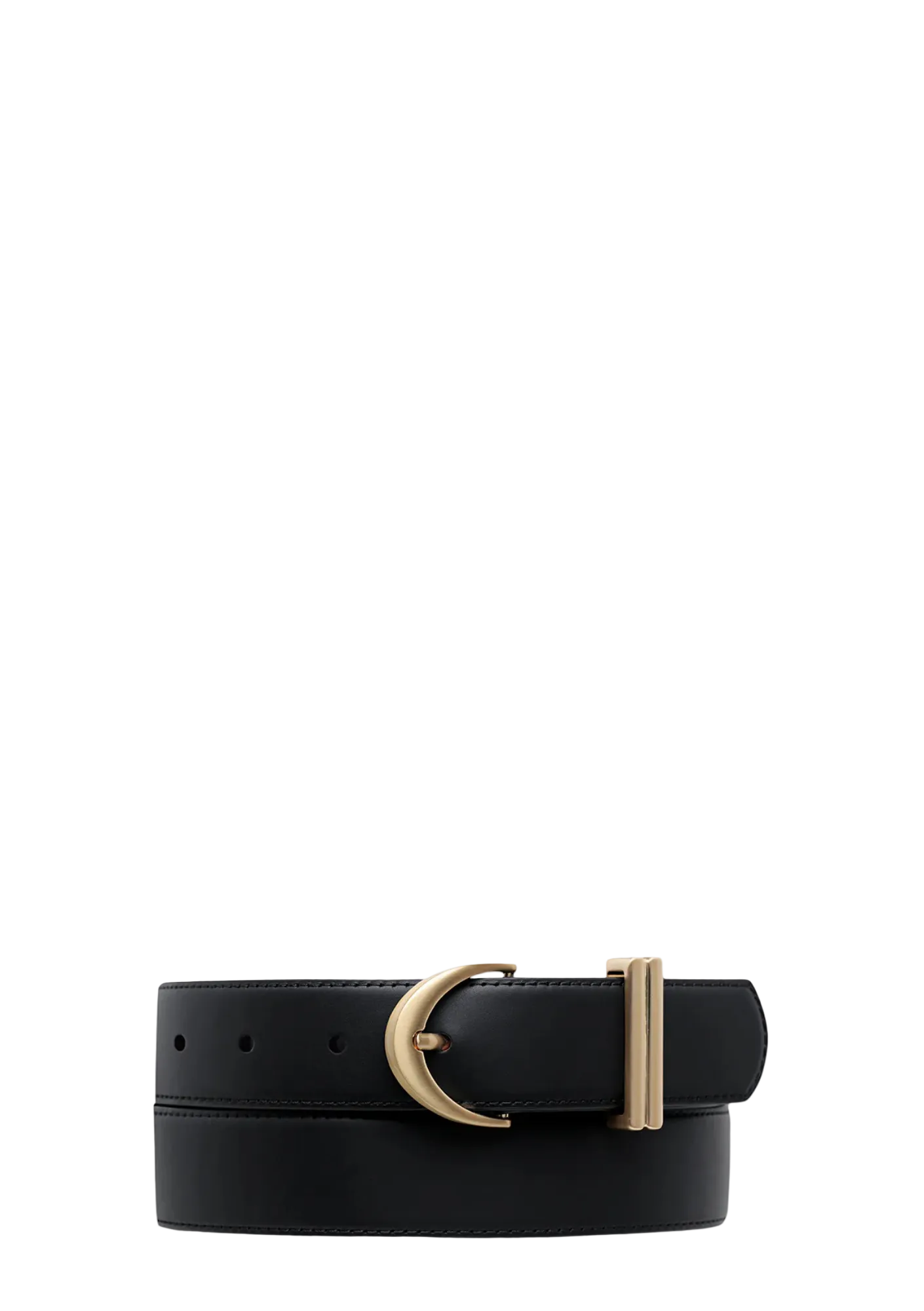 Black belt with a gold buckle on a white background