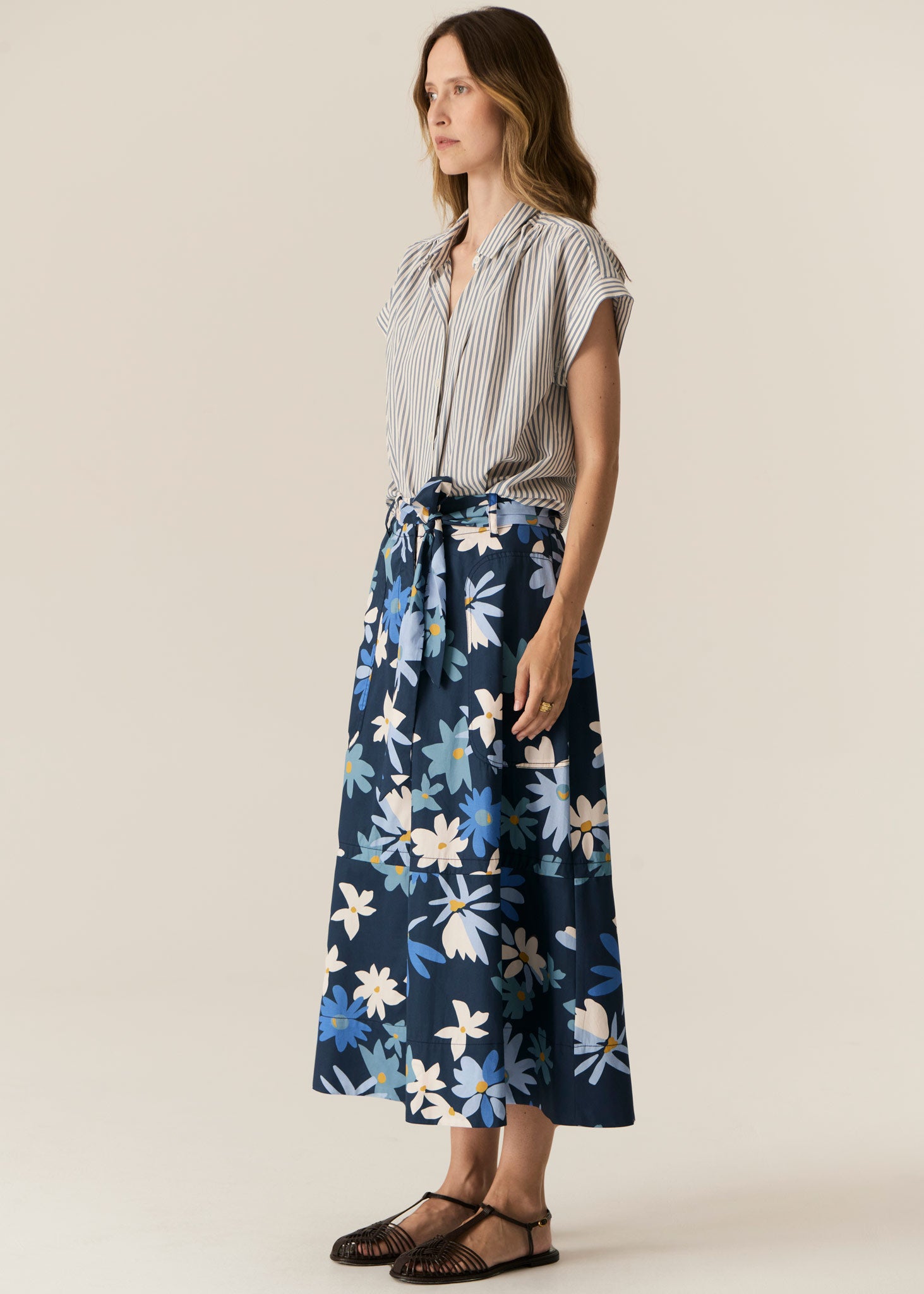 Vera Cap Sleeve Shirt - Blue Stripe