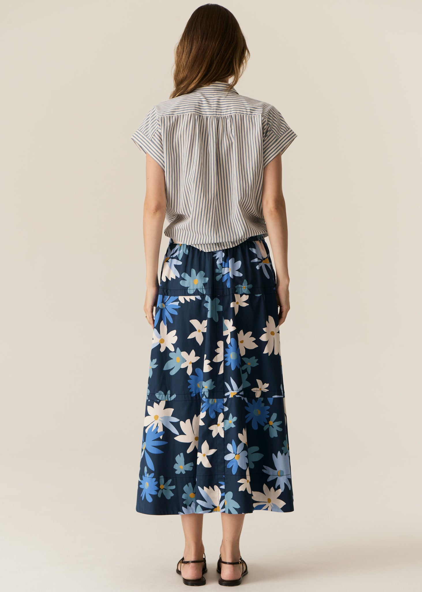 Vera Cap Sleeve Shirt - Blue Stripe