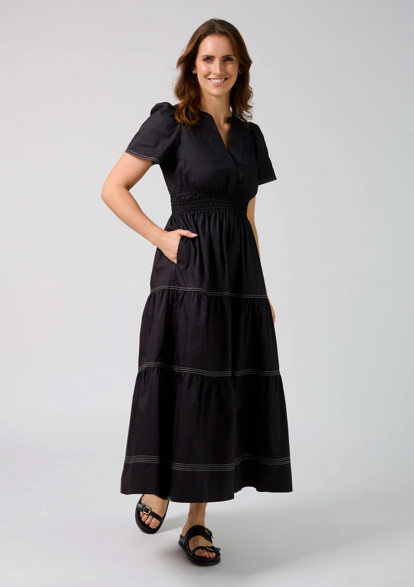 Vittoria Dress - Black with White Stitch