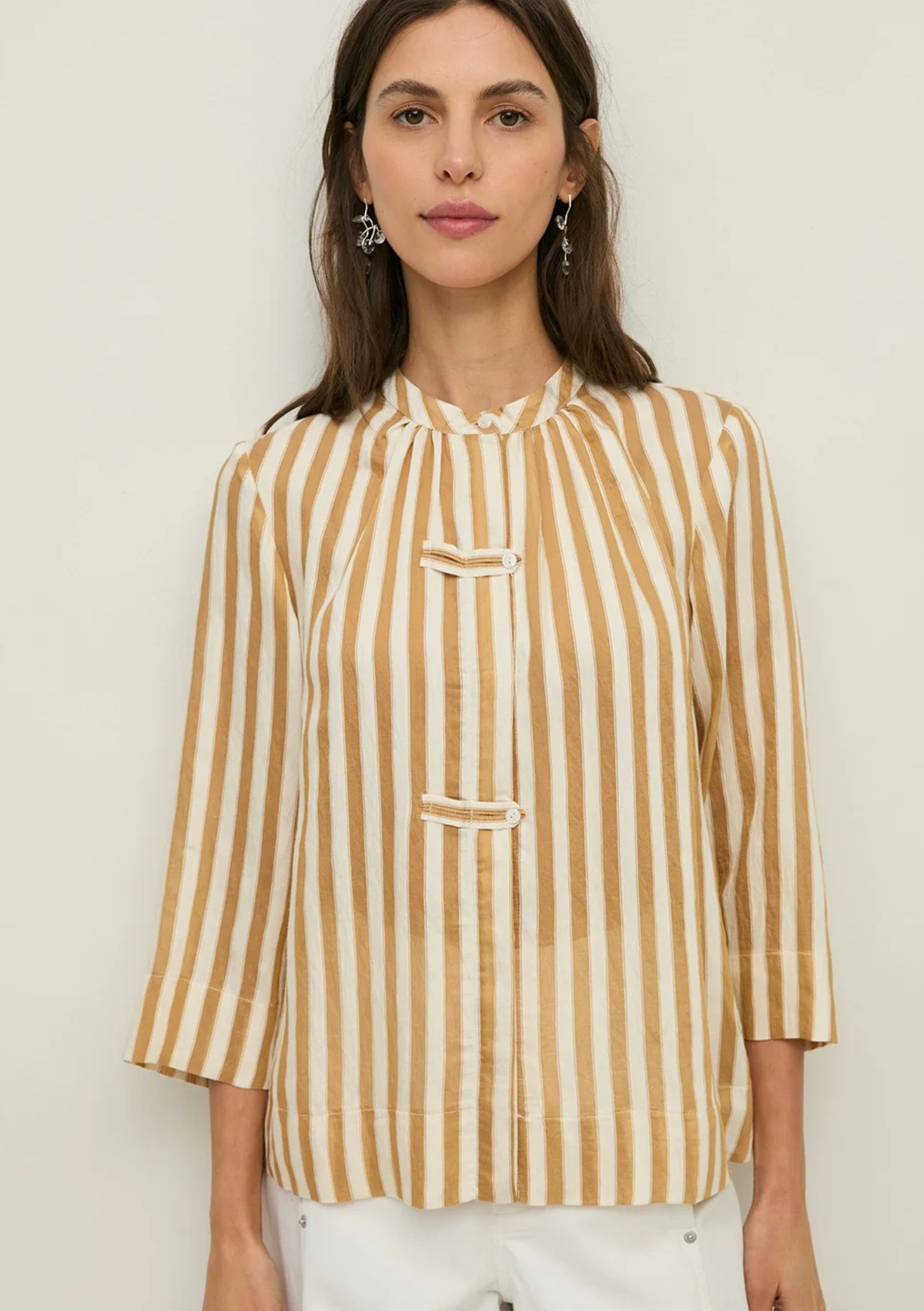 Yerse Palermo Striped Fabric Shirt - Camel