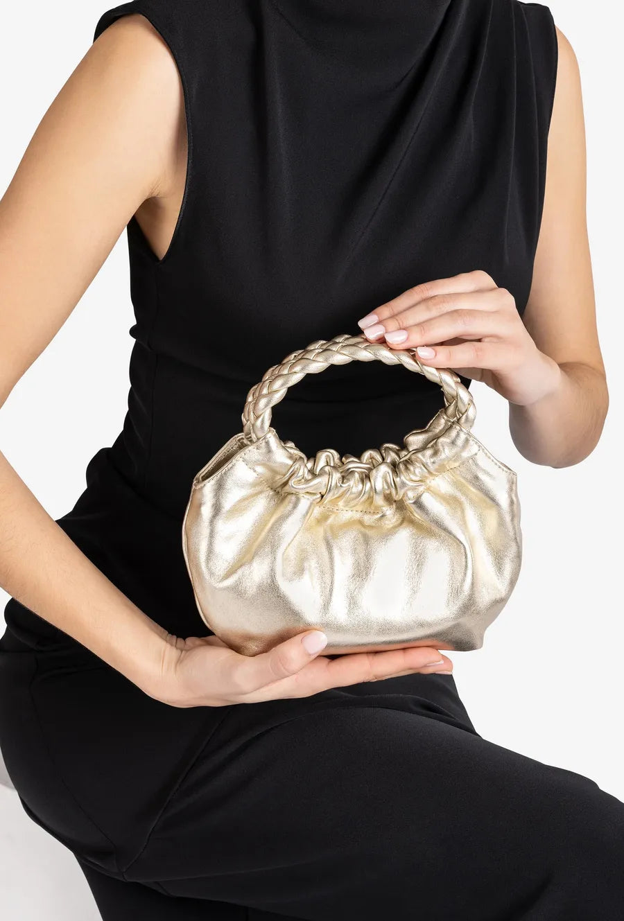 ZAmeli Leather Bag - Light Metal Golden