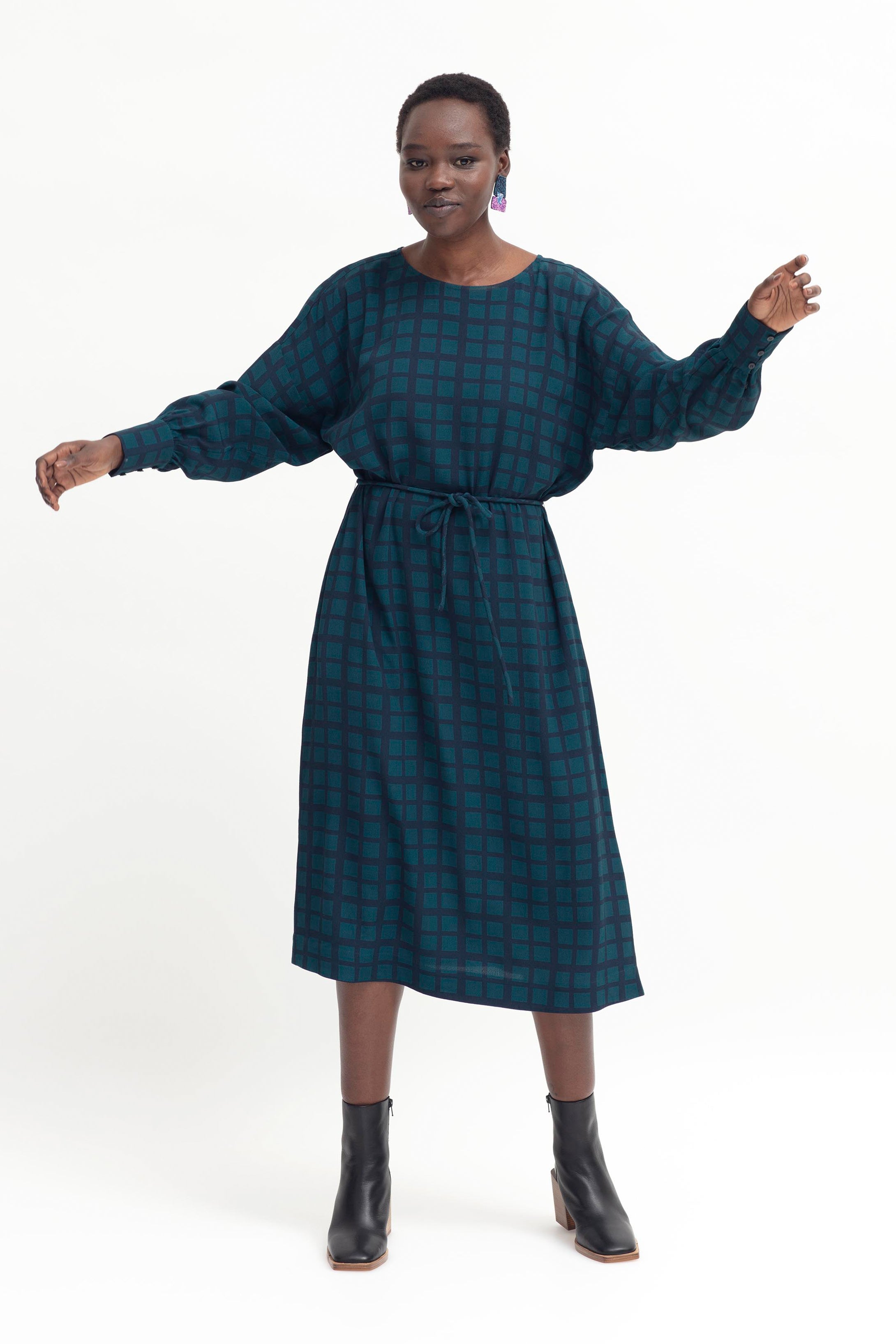 Krata Dress - Navy / Kombu Green Check