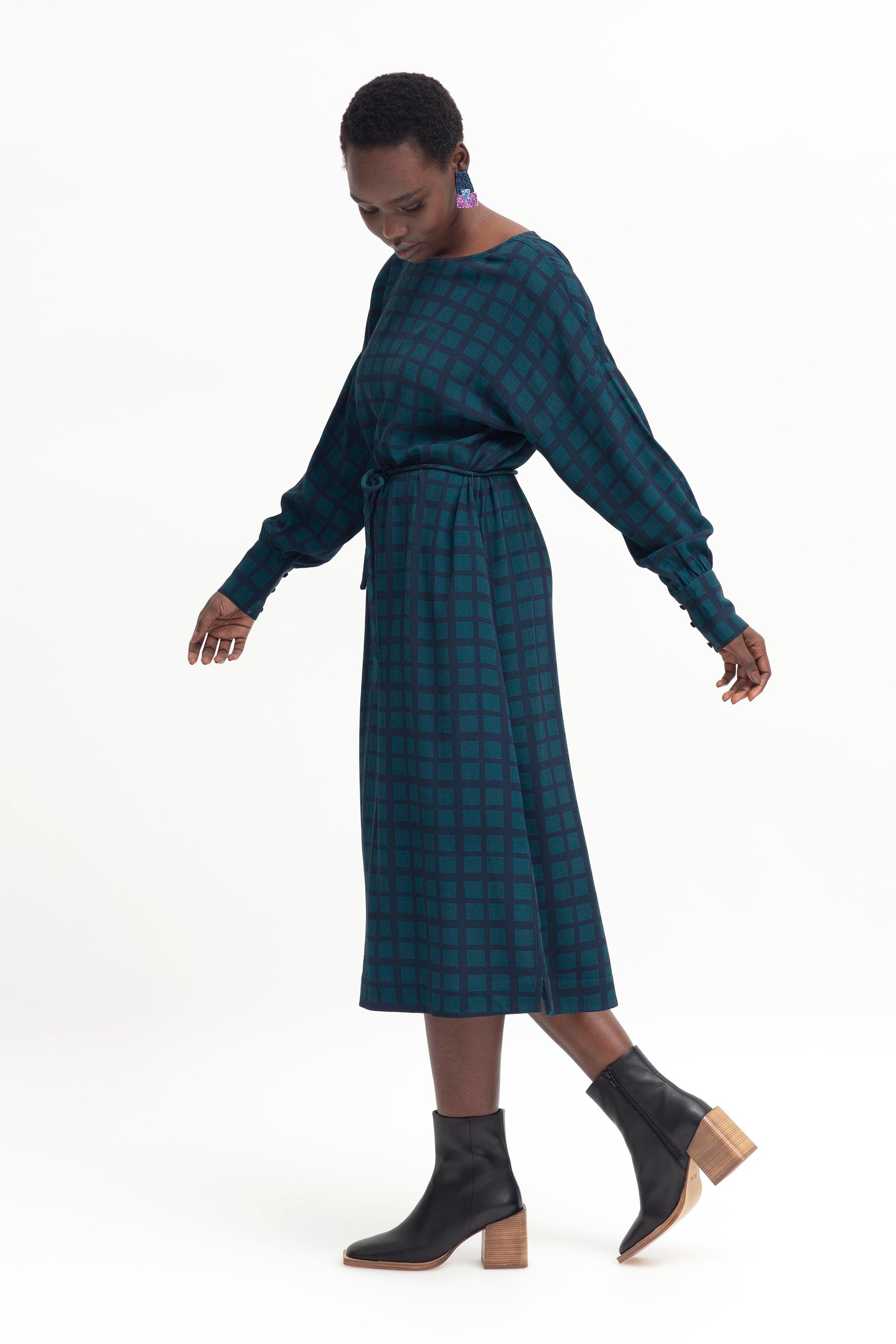 Krata Dress - Navy / Kombu Green Check