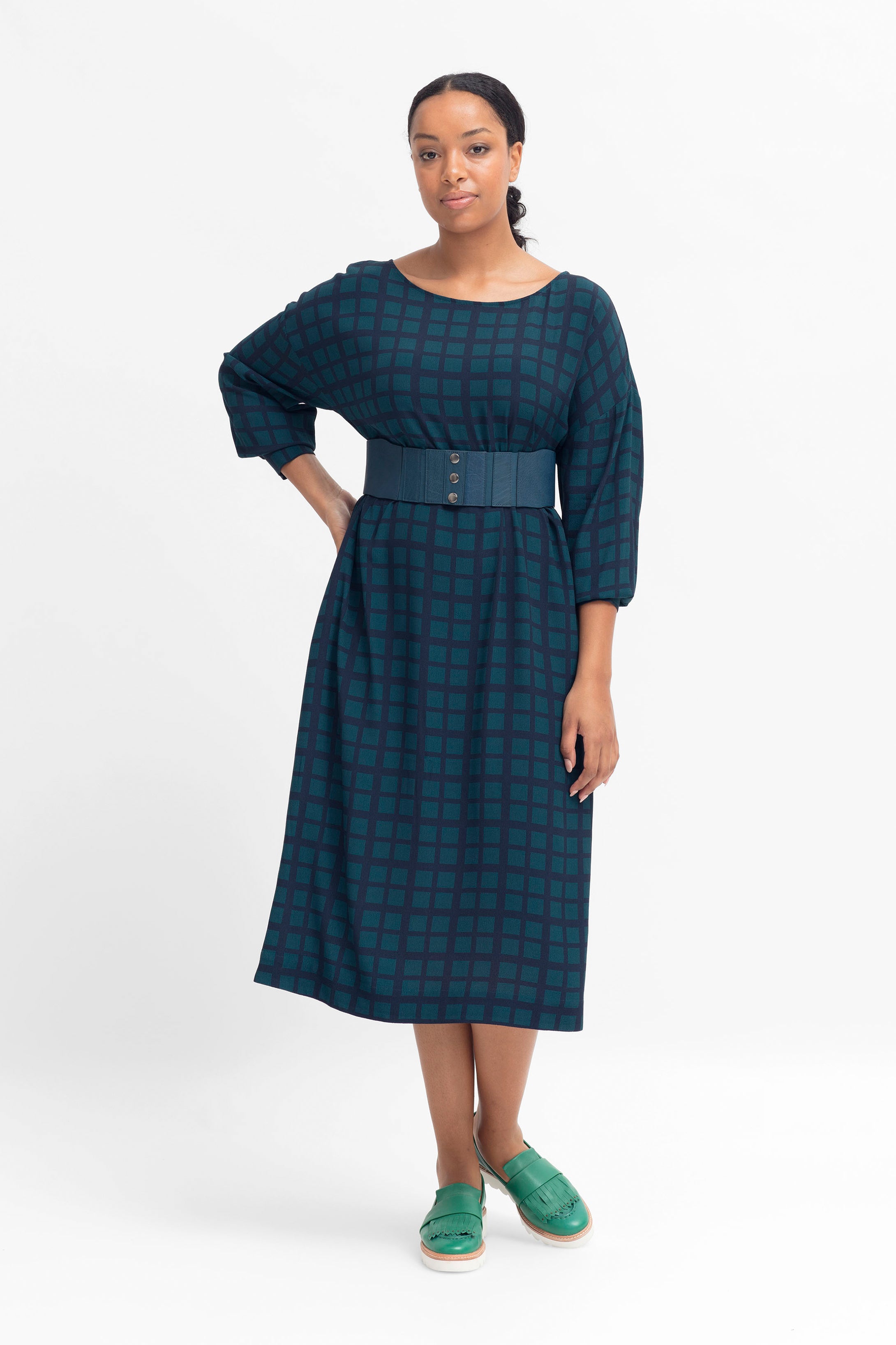 Krata Dress - Navy / Kombu Green Check