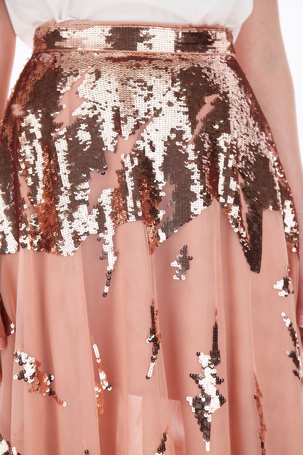 Dixie CLEARANCE Lightning Bolt Sequinned Sheer Midi Skirt - Nude