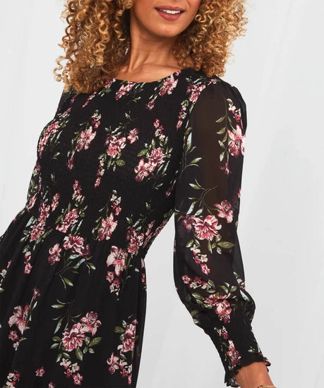 CLEARANCE Blushing Roses Dress - Black