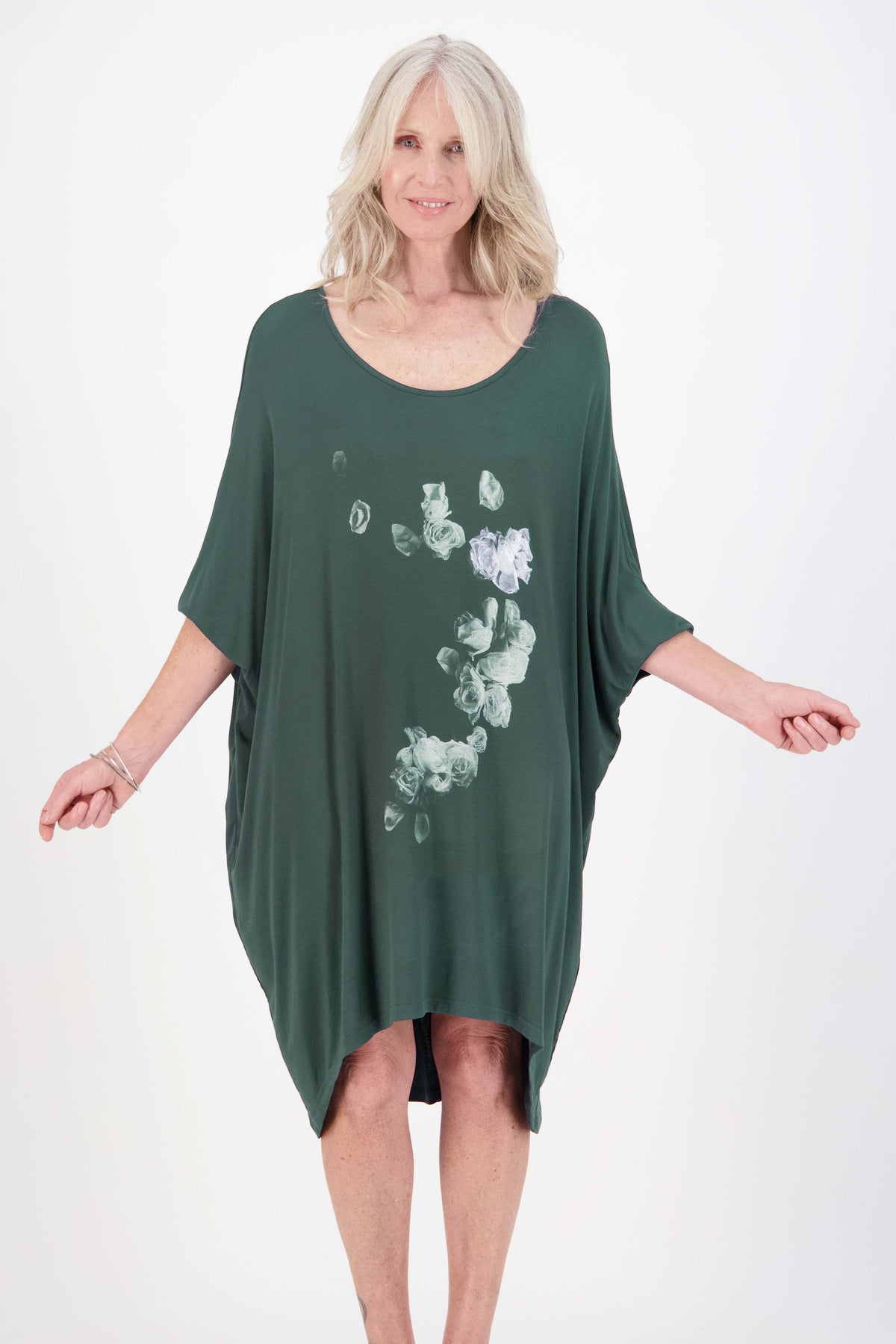Harper Xavier CLEARANCE Whisper Roses Tee Shirt Dress - Green