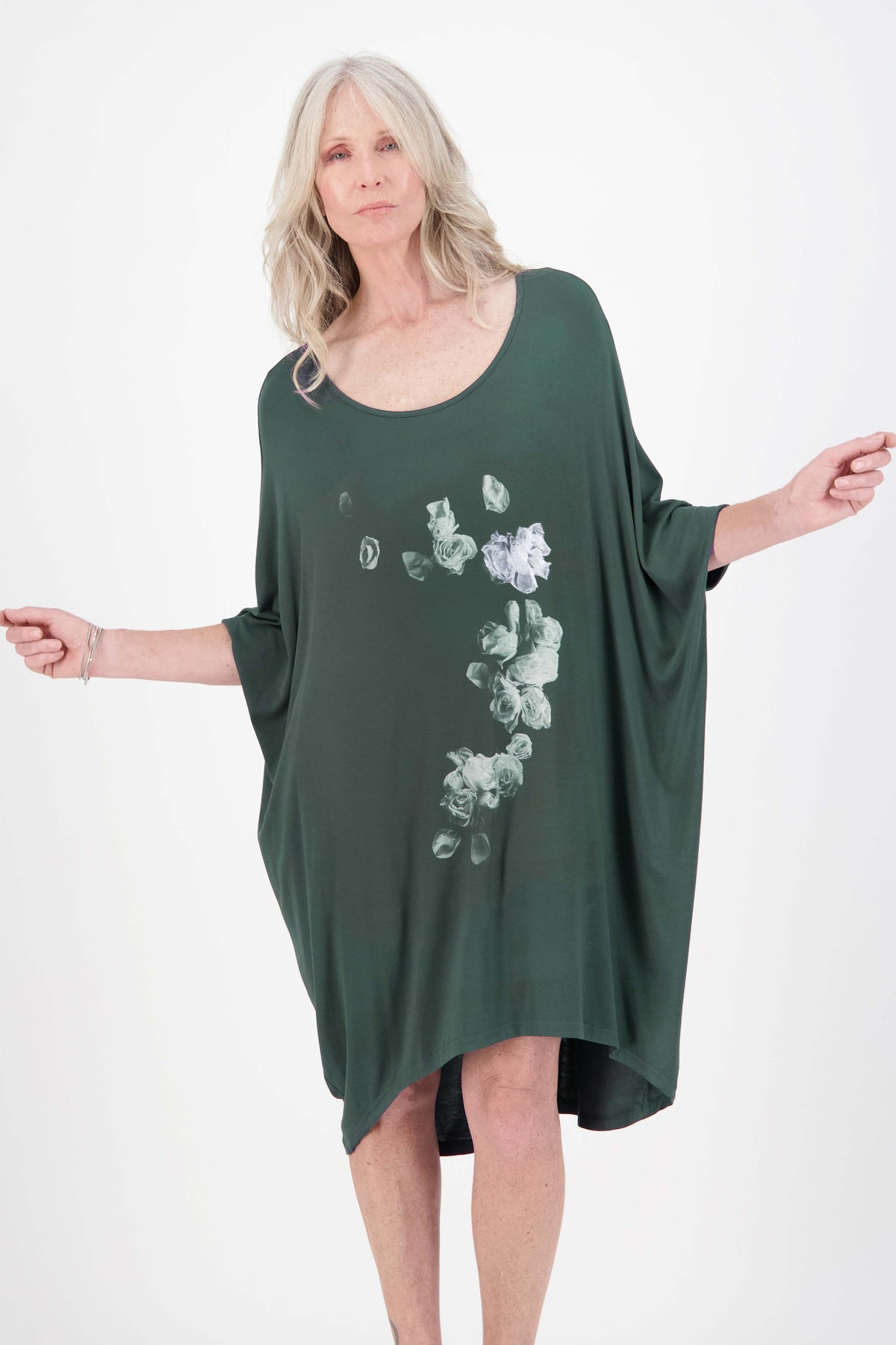 Harper Xavier CLEARANCE Whisper Roses Tee Shirt Dress - Green