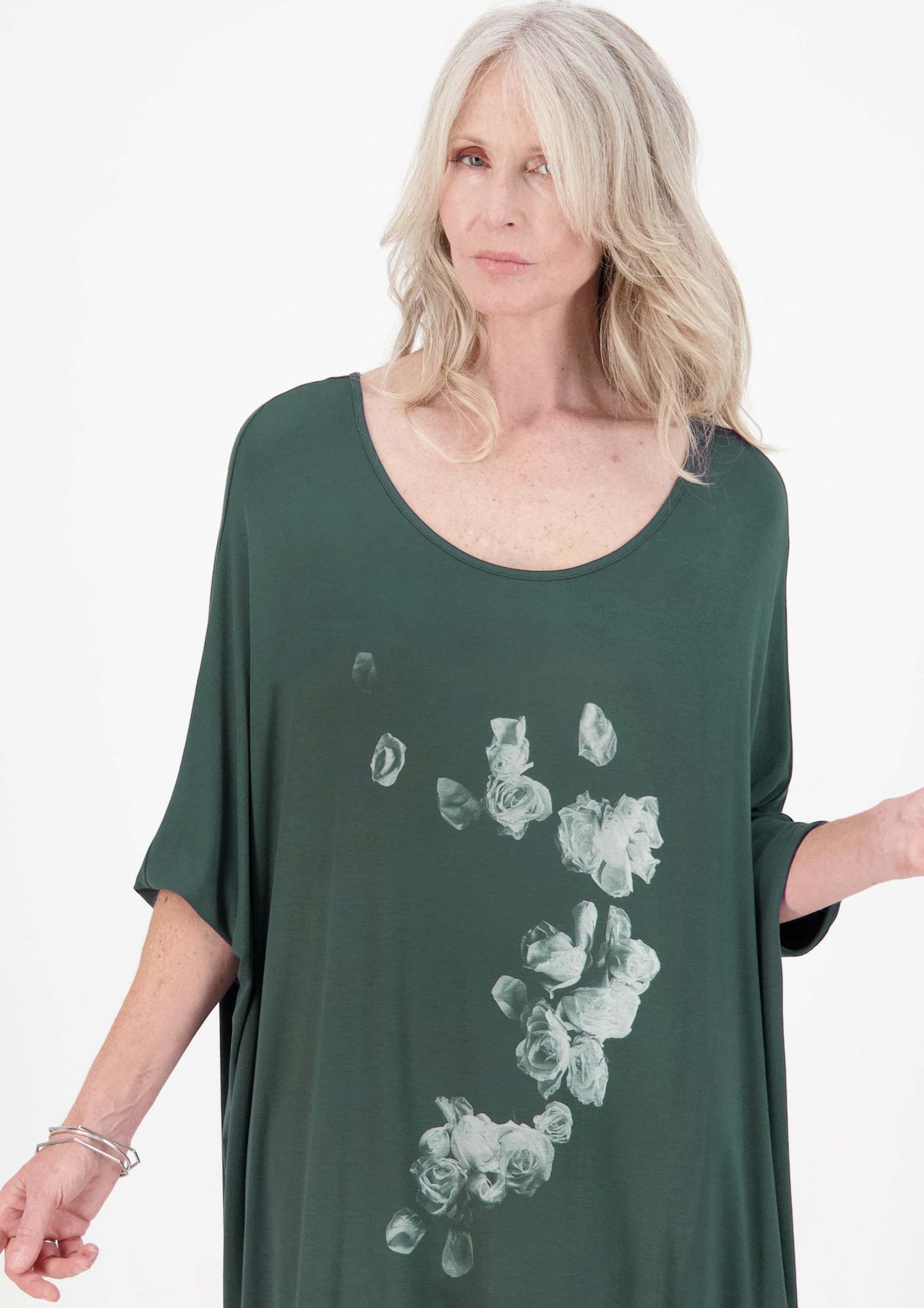 Harper Xavier CLEARANCE Whisper Roses Tee Shirt Dress - Green