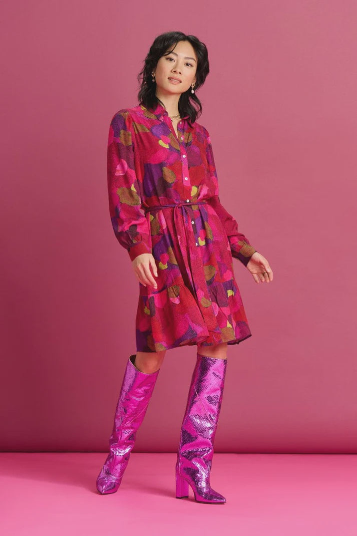 Pom Amsterdam CLEARANCE Brushwork Dress - Fiery Pink