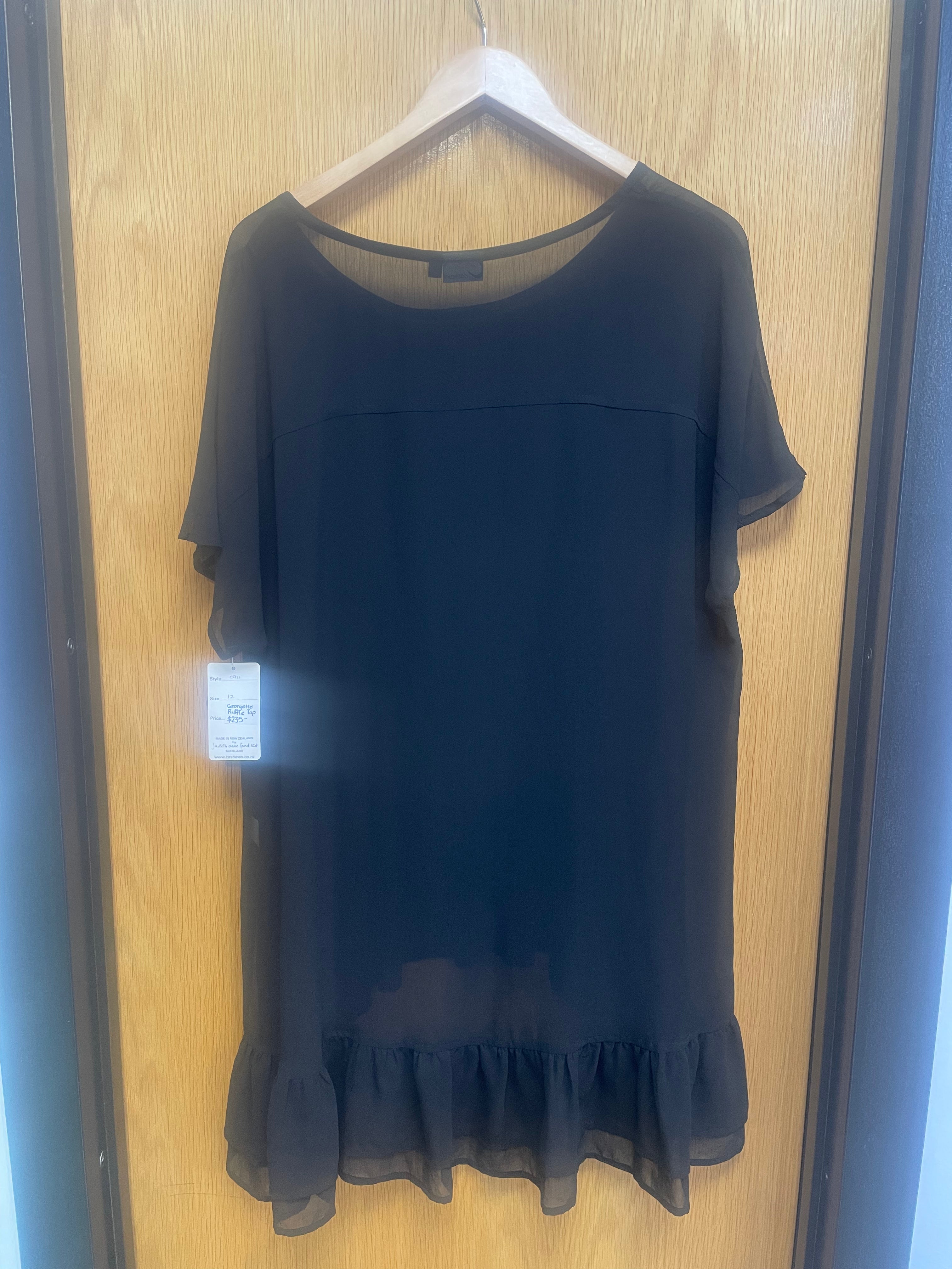 Cashews CLEARANCE Georgette Ruffle Top - Black