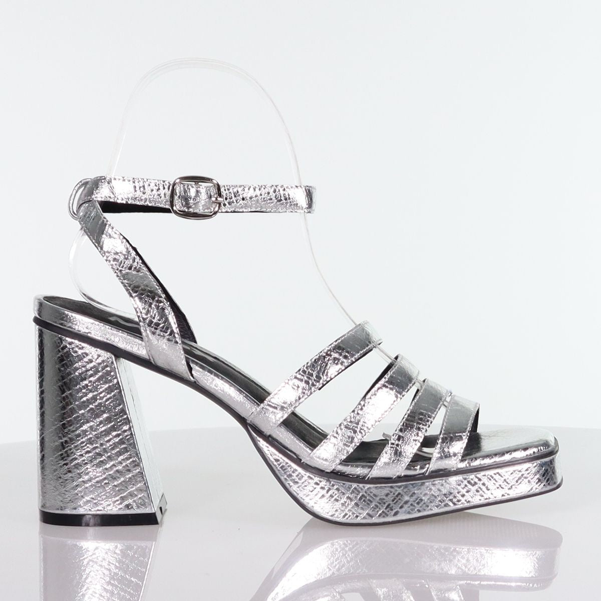 Minx CLEARANCE Monet Heels - Silver Lizard Emboss